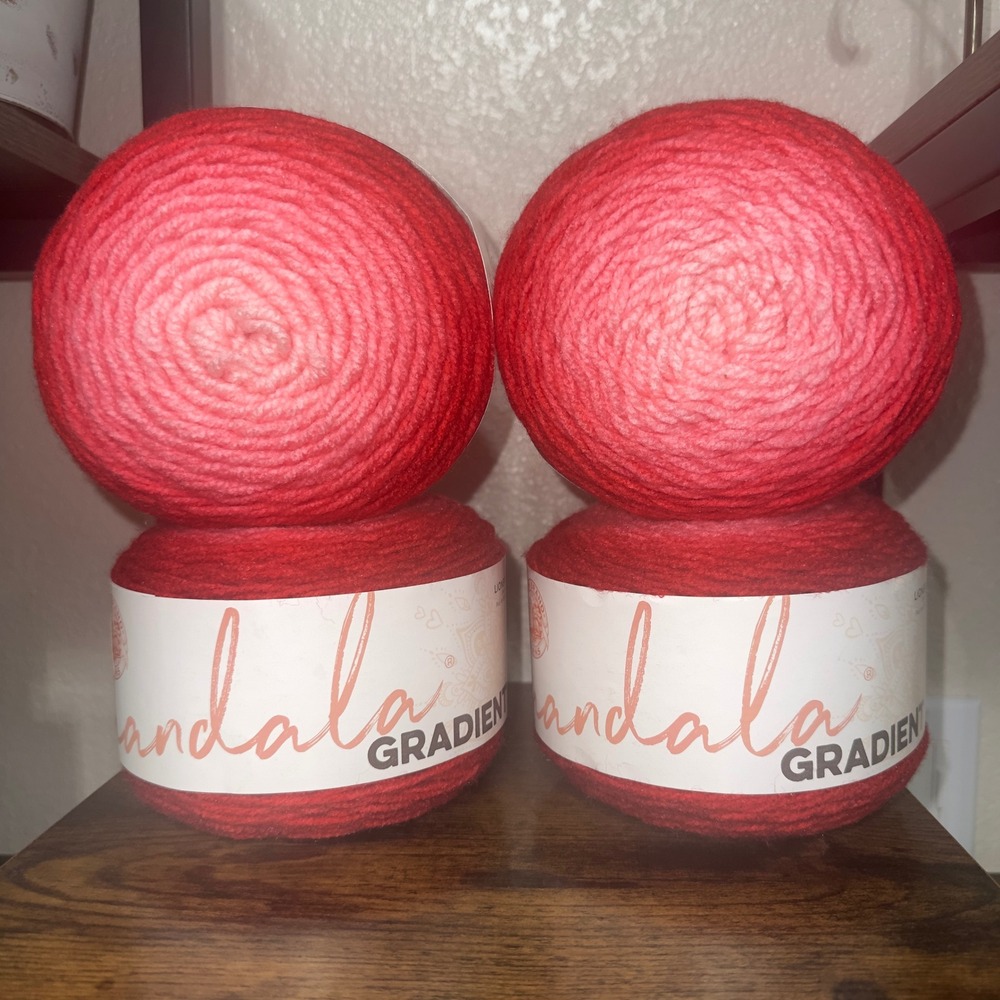 Lion Brand Mandala Gradient Red yarn 202DE Medium 4 Acrylic Nylon 2 Cakes 1180yd